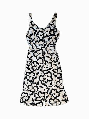 Sleeveless Black & White Floral Midi Dress